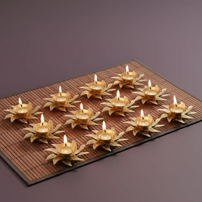 Twelve Brass Diyas Set