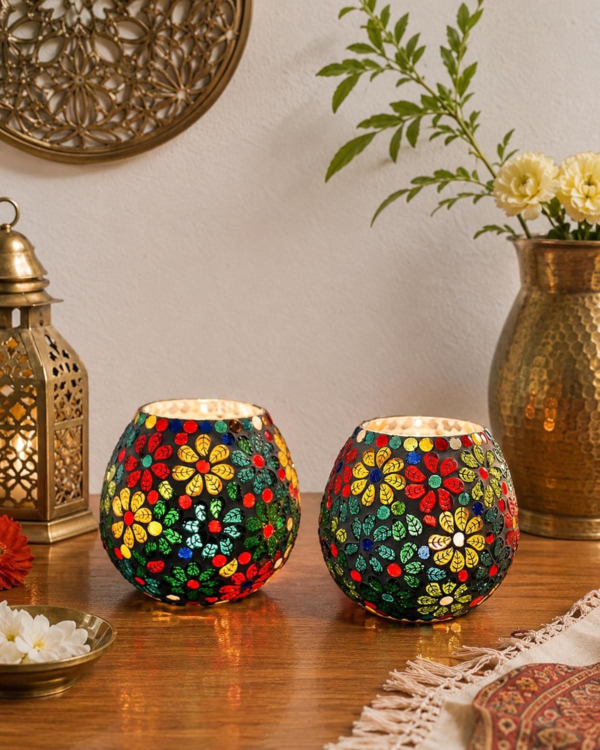 Mosaic Glass Tealight Pair