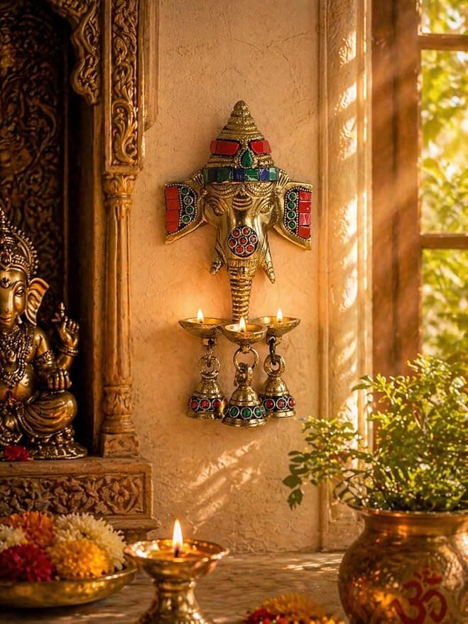 Brass Ganesha Diya With Bells