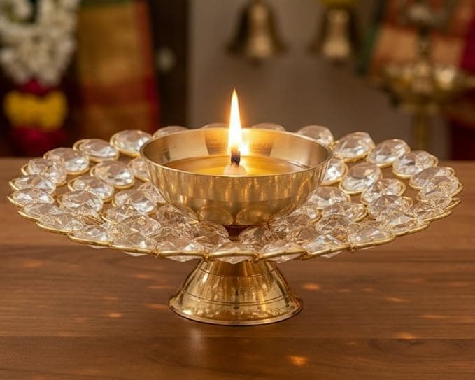 Brass Crystal Akhand Diya