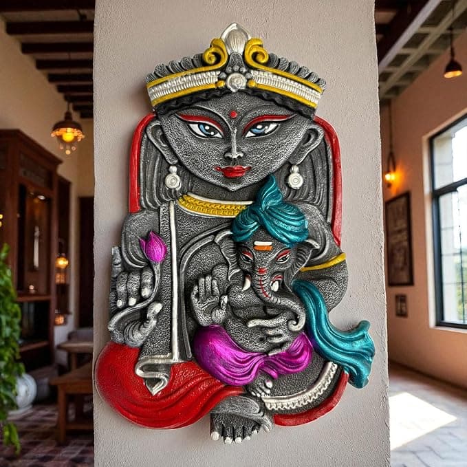 Terracotta Durga With Baby Ganesha